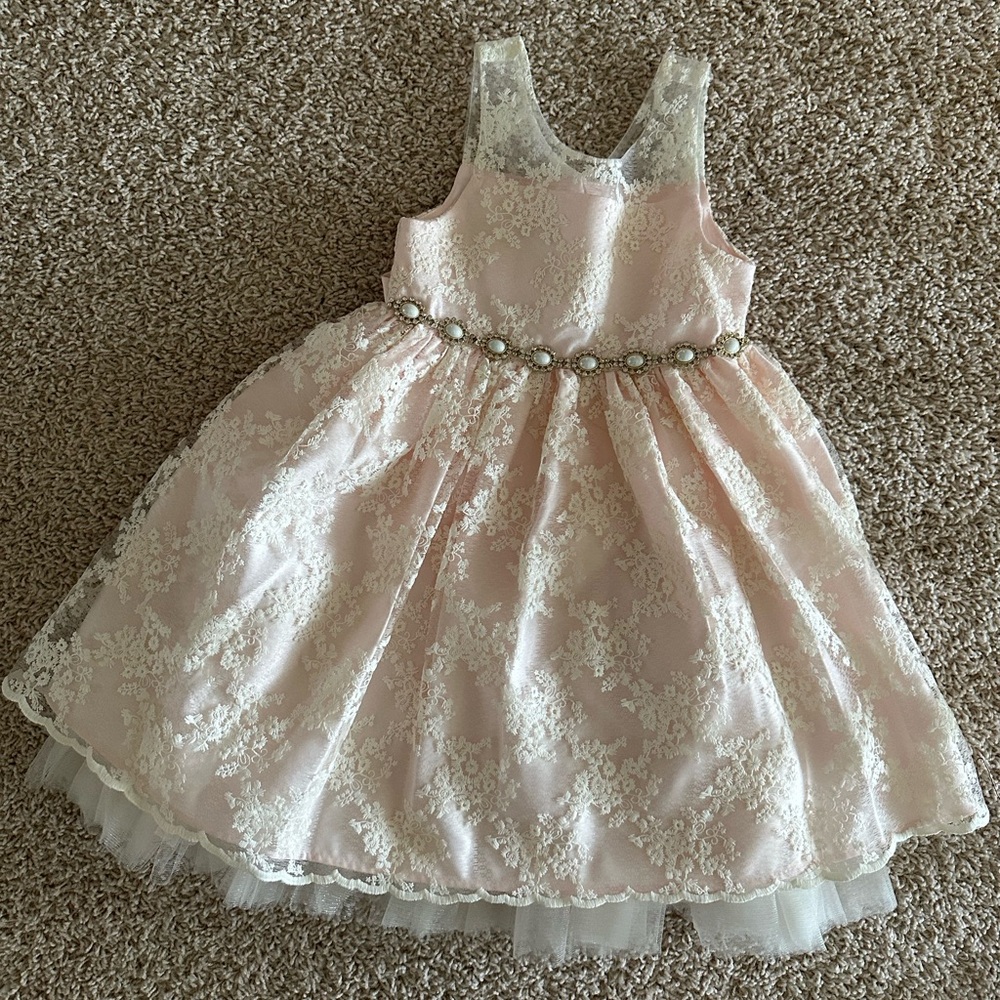 Elegant Pink Lace Girls Dress